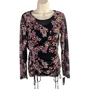 Y2k INC Top Small Floral Print Sheer Mesh Indie Fairy‎ Grunge Whimsigoth